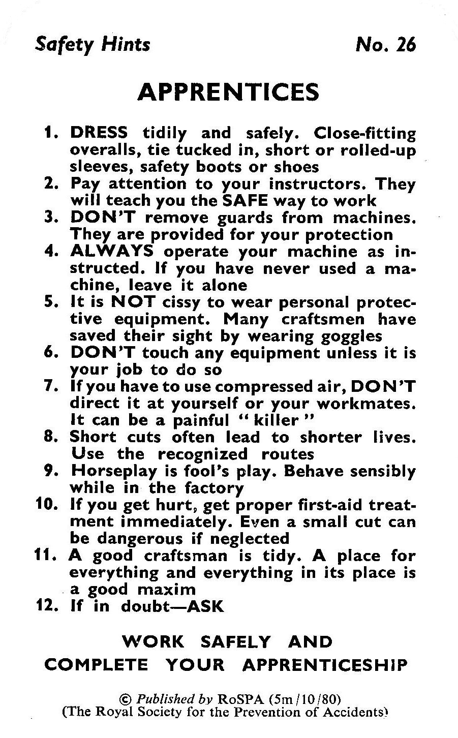 Safety Rules for Apprentices Safety Rules